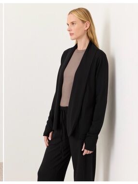 Pact Dark Grey Open-Front Draped Cardigan